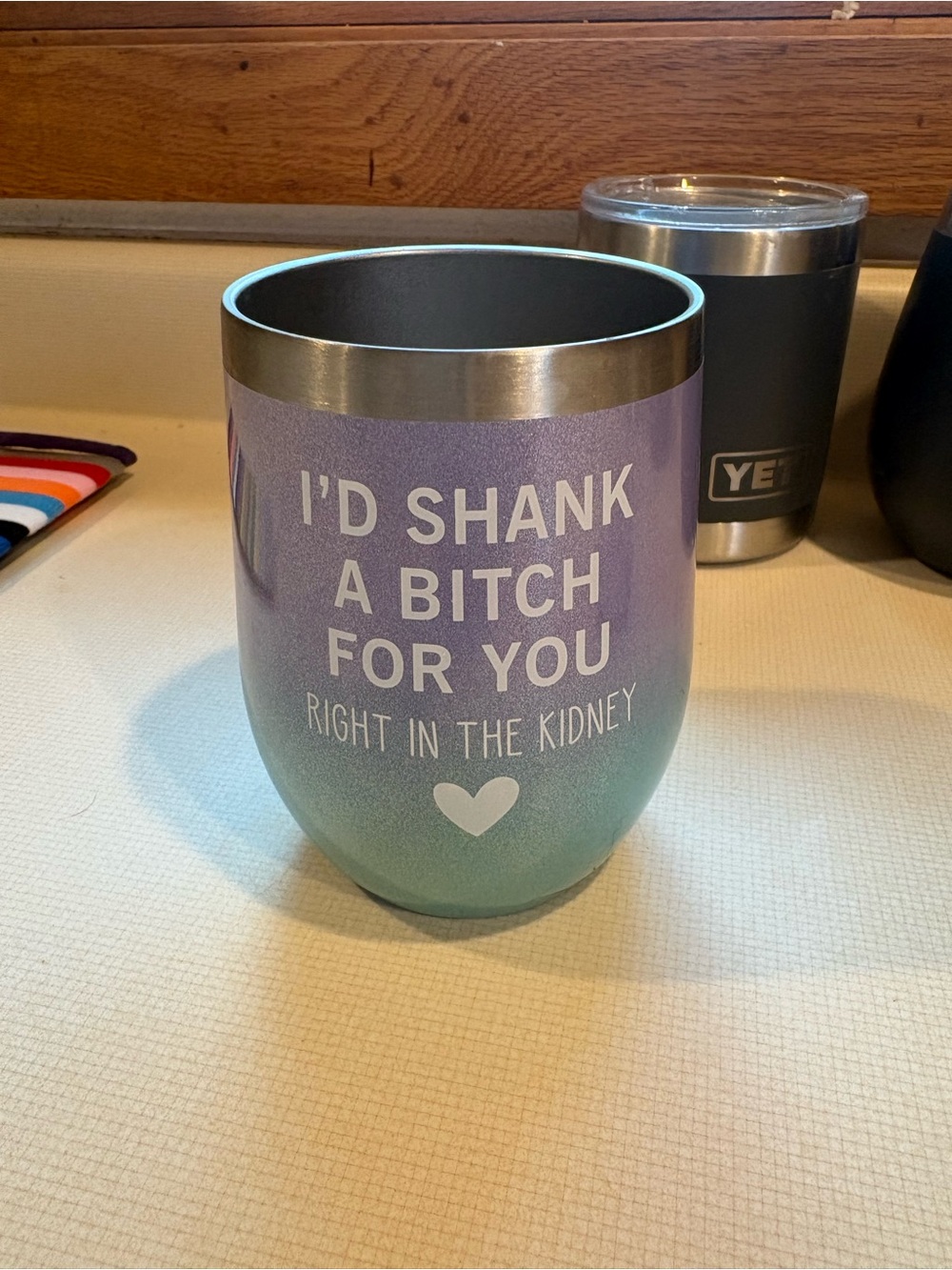 Source Unknown Purple to Teal Ombre Insulated Tumbler with White Text